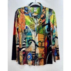 Simply Art by DOLCEZZA Abstract Button Front Top Womens Small Graffiti Colorful